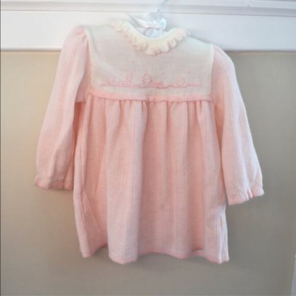 Vintage Other - Vintage Friemanit Pink White Sweater Dress 6-9 Months